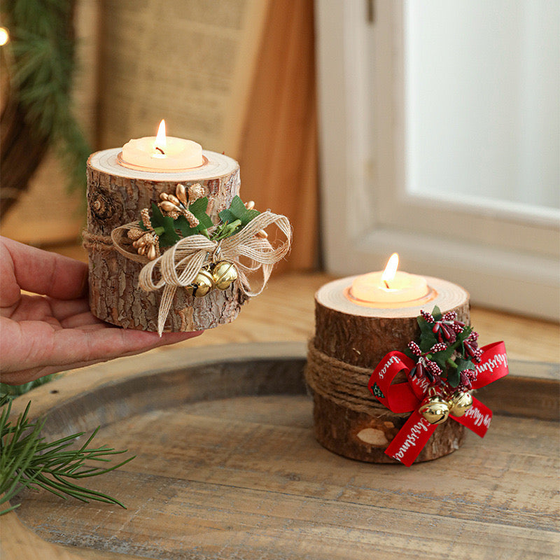 Christmas candle holder Solid wood candle Holiday decoration Lamp holder Fragrance candle base Candle light meal arrangement Cup holder