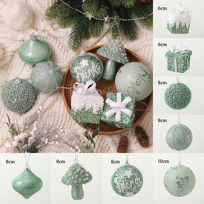 High-grade flocking dark green Christmas tree decoration pendant special-shaped painted ball