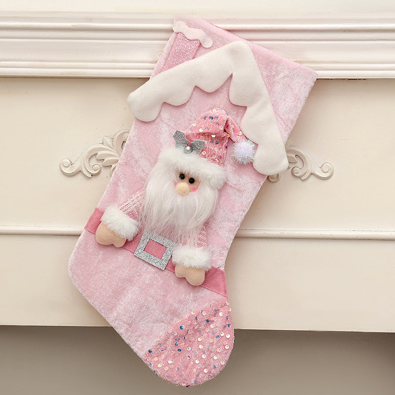 New Christmas Socks Children's Gift Bag Pink Cartoon Roof Old Man Candy Gifts Decorative Supplies