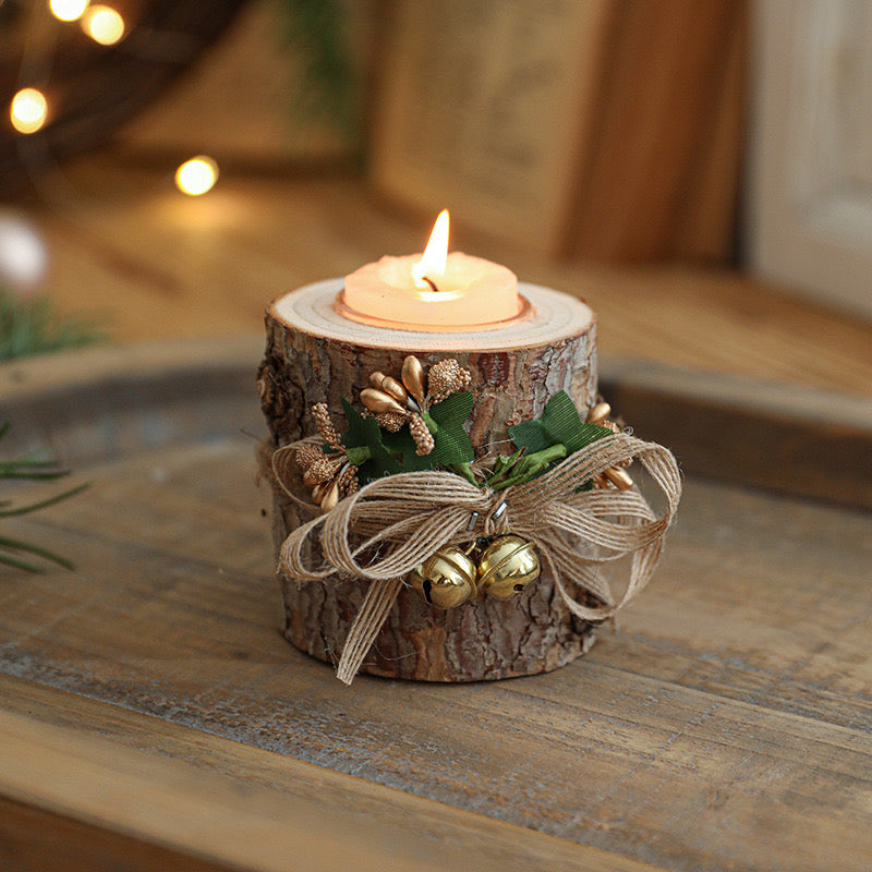 Christmas candle holder Solid wood candle Holiday decoration Lamp holder Fragrance candle base Candle light meal arrangement Cup holder