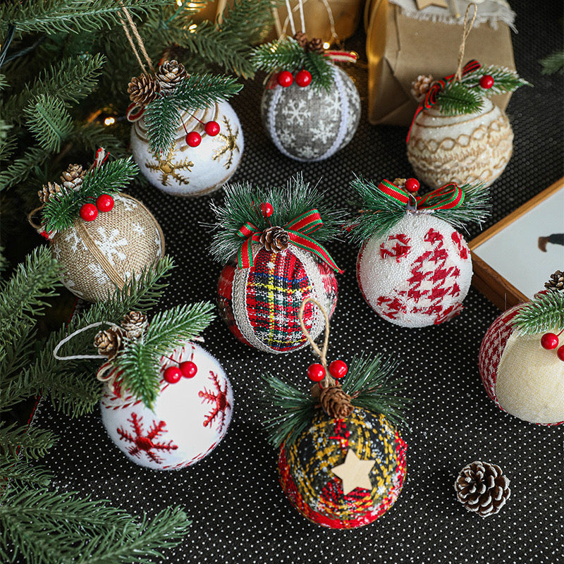 New linen Christmas tree pine needles pine cones plaid ornaments pendant